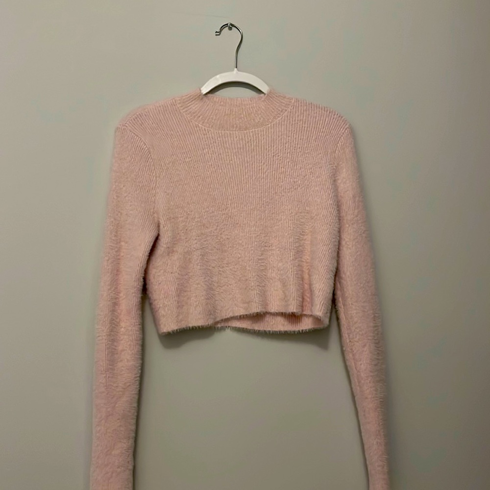 Cropped Fuzzy Pink Sweater